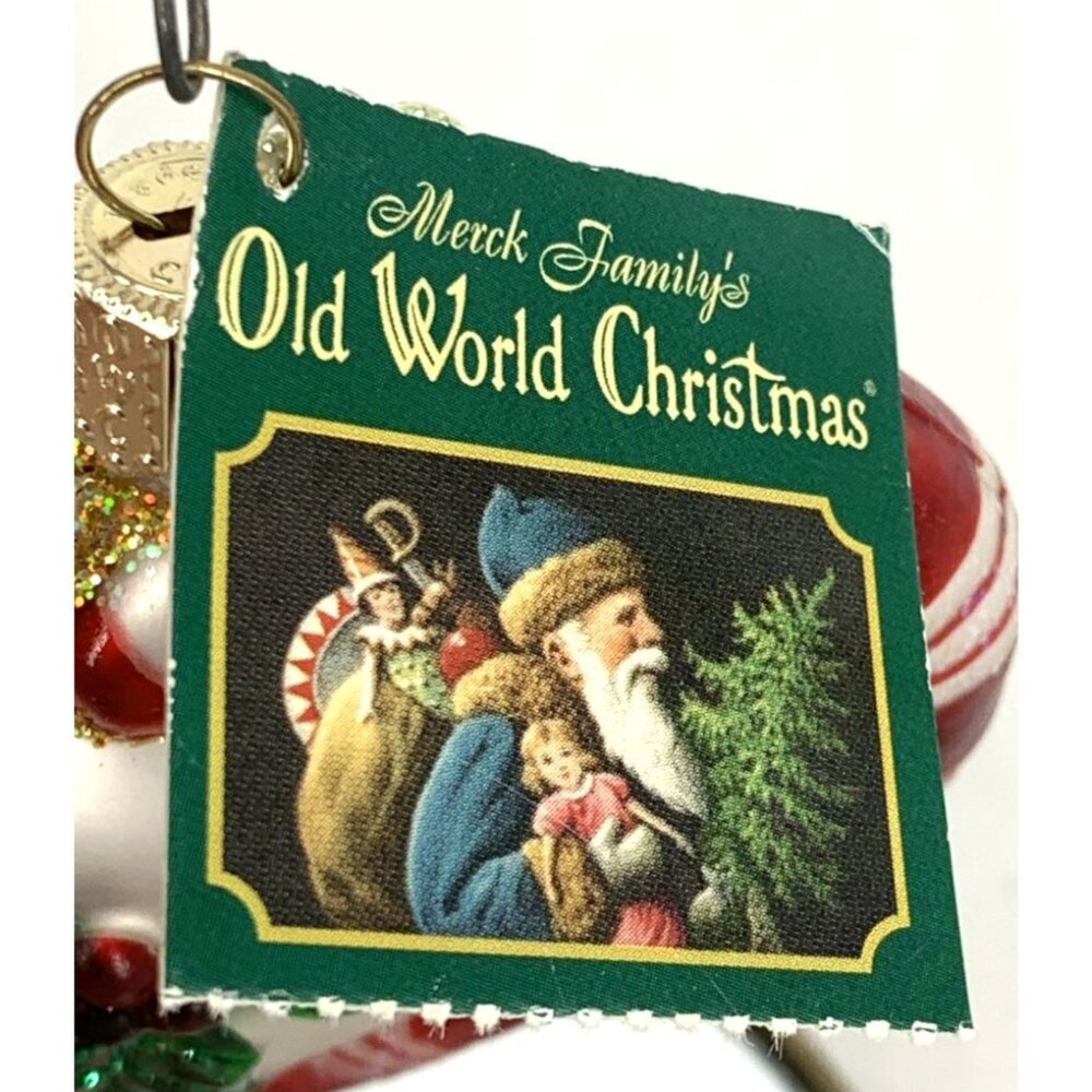 Old World Christmas Our First Christmas Peppermint Heart Blown Glass Ornament 3" - Picture 4 of 7
